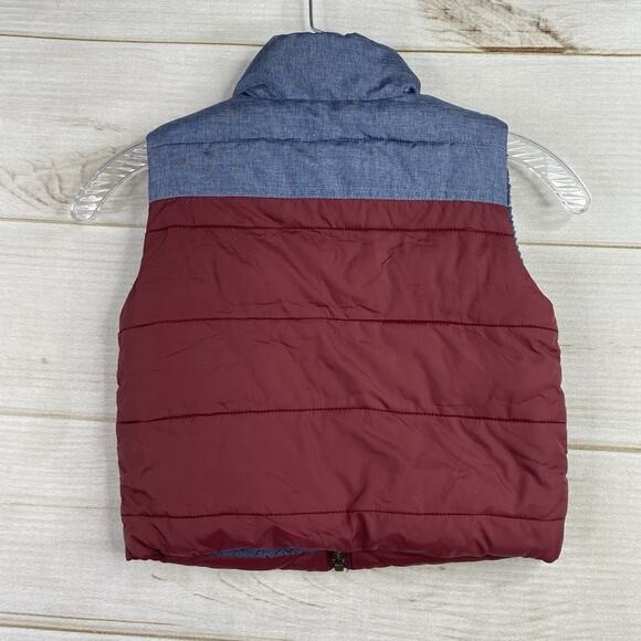 Tucker + Tate Boys Puffer Jacket Vest Sz 2T Blue Burgundy Full Zip Fleece Lined - Picture 3 of 9
